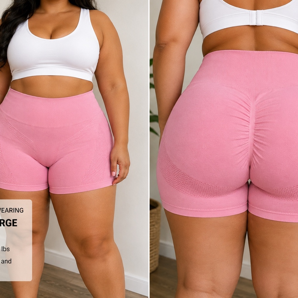 Seamless High-Waisted Scrunch Butt Gym Shorts – Pink | Size L